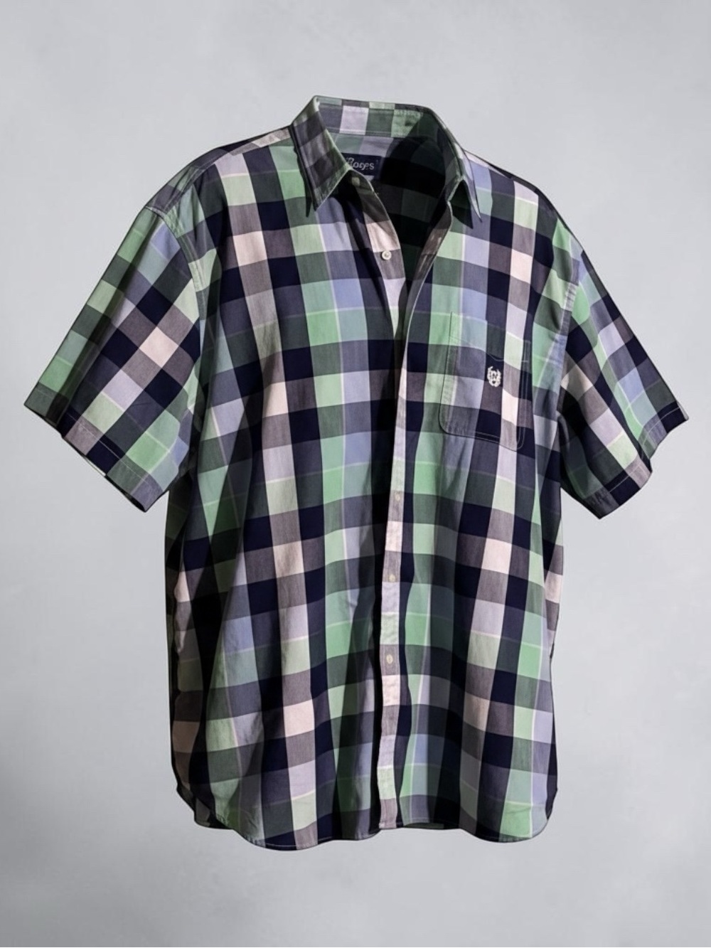 Chaps Easy Care Shirt 4XB Green, Blue & White Plaid Short-Sleeve Button-Down